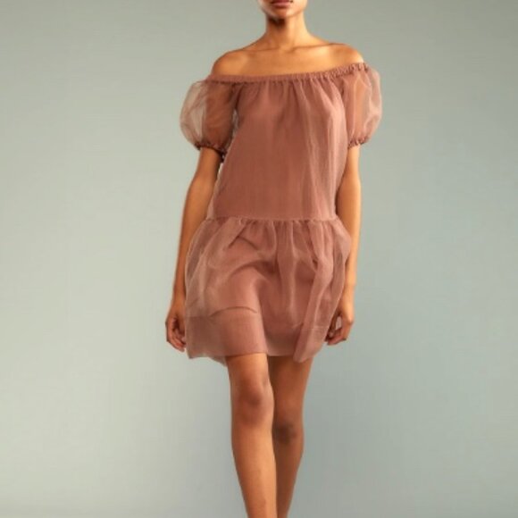 Cynthia Rowley Camel Organza Off-the-Shoulder Minidress, Size Small - NWT